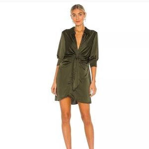 NWT Steve Madden BB Dakota Dark Green Satin Tie Waist Long Sleeve Mini Dress